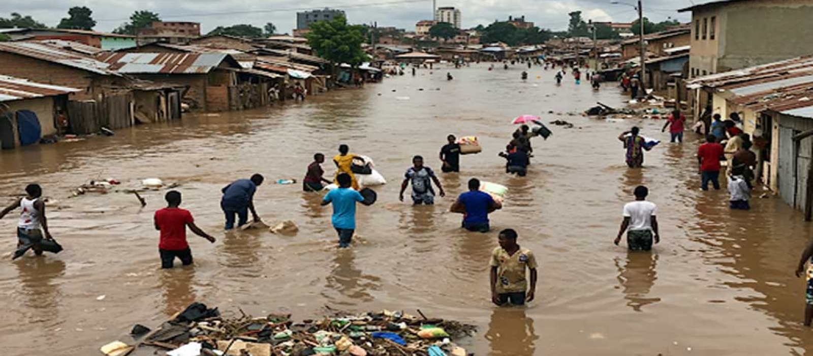 Illustration générée par IA pour représenter les inondations à Kinshasa pour IKODI IT & DESIGN SOLUTIONS
